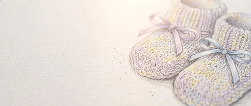 Pastel Pencil Drawing of Knitted Baby Booties