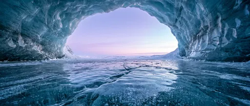 Glacial Ice Cave Entrance at Twilight
