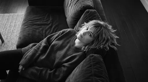 Monochrome Portrait of Woman on Sofa