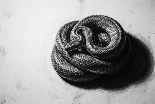Charcoal Drawing of Coiled Serpent