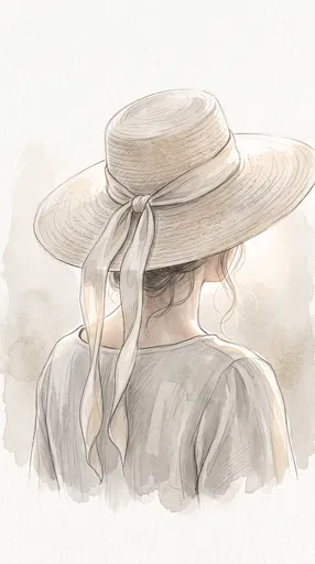 Watercolor Drawing of Woman in Straw Hat
