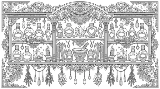 Ornate Apothecary Shelf Coloring Page
