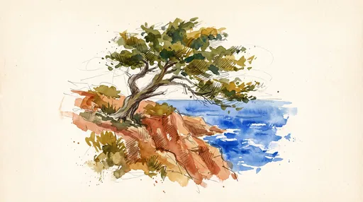 Watercolor Sketch of Coastal Cypress Tree