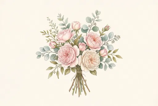 Colored Pencil Rose and Eucalyptus Bouquet