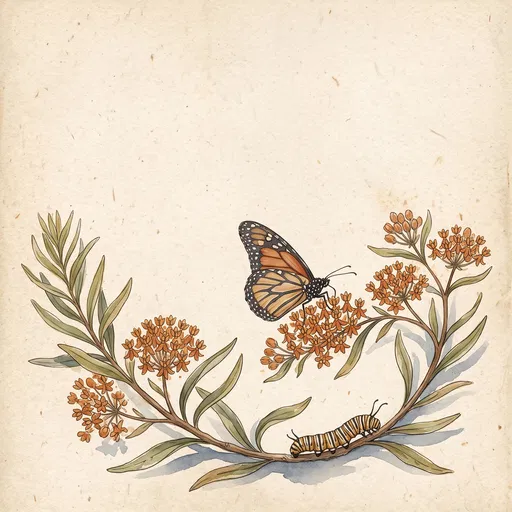 Vintage Watercolor Monarch Butterfly and Caterpillar