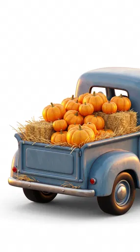 Vintage Blue Truck With Autumn Pumpkins