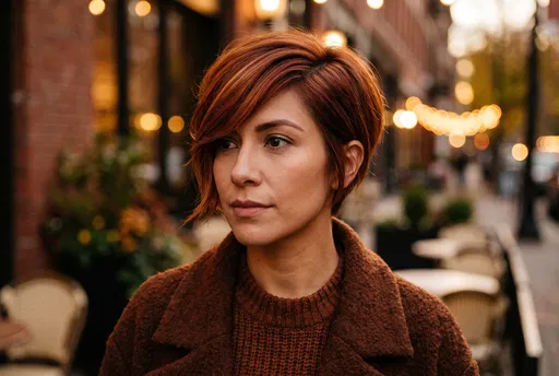 Woman With Copper Pixie Cut Outdoors
