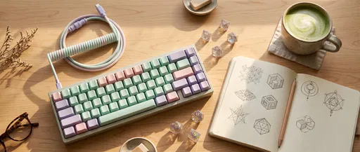 Pastel Mechanical Keyboard Desk Flat Lay