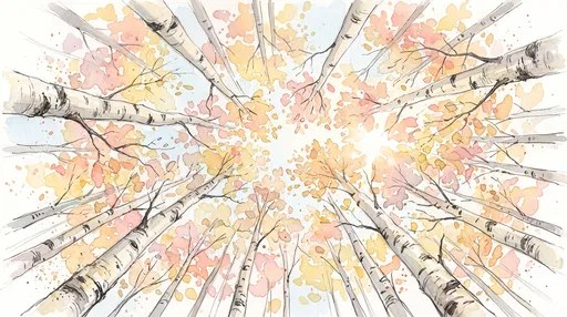 Watercolor Autumn Aspen Canopy Illustration