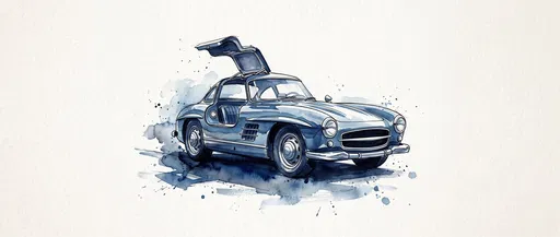Blue Watercolor Retro Gullwing Sports Car