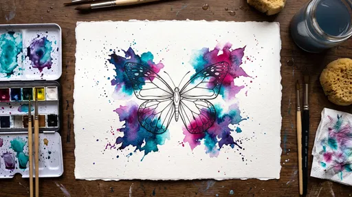 Watercolor Butterfly Artwork Flat Lay