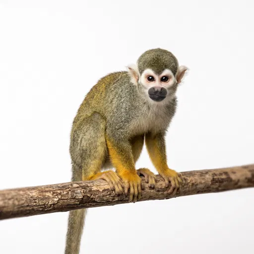 Squirrel Monkey Perched on Wooden Branch