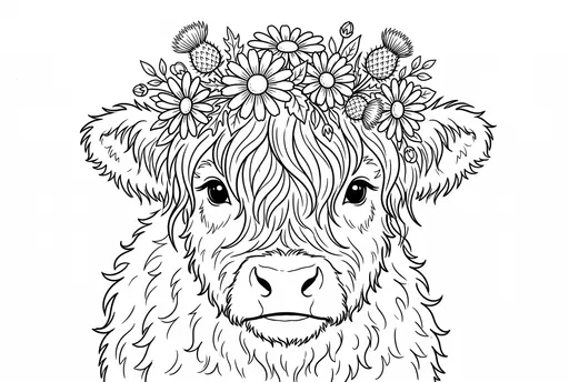 Highland Calf With Flower Crown Coloring Page