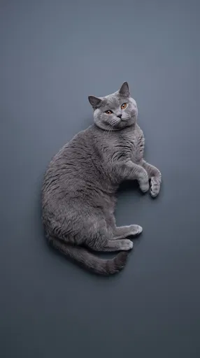 British Blue Cat on Grey Backdrop