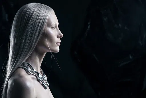 Futuristic Woman Profile with Silver Collar