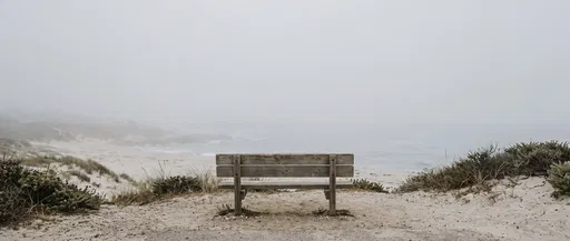 Wooden Bench Overlooking Foggy Coastline