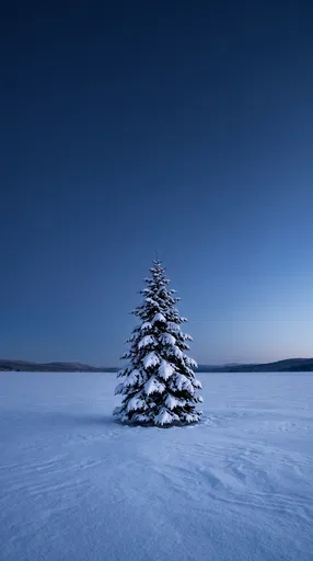 Lone Snow-Covered Fir Tree at Twilight