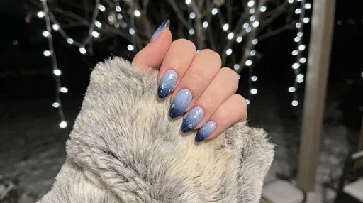 Blue Ombre Winter Nails At Night