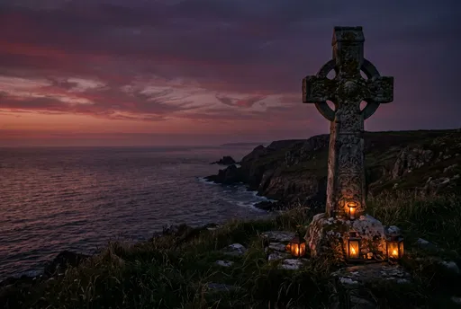 Celtic Stone Cross on Coastal Cliff