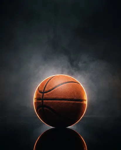 Backlit Basketball on Glossy Black Floor