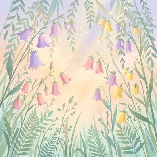 Pastel Bellflower Meadow Sunlight Illustration