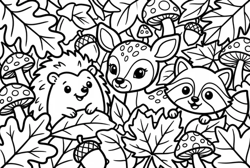 Woodland Animals Autumn Coloring Page