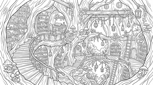 Enchanted Treehouse Library Coloring Page