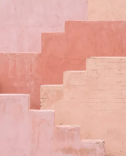 Minimalist Pastel Pink Stepped Adobe Walls