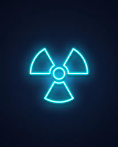 Glowing Cyan Neon Radiation Warning Symbol