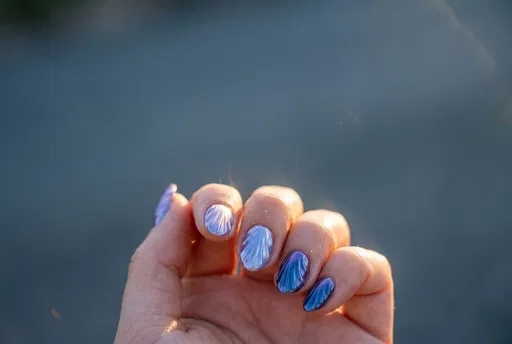 Iridescent Purple and Blue Shell Nails