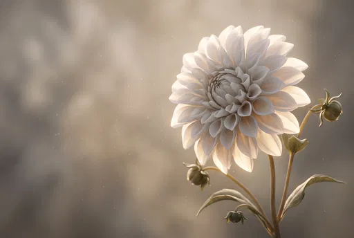Backlit White Dahlia on Soft Beige Background