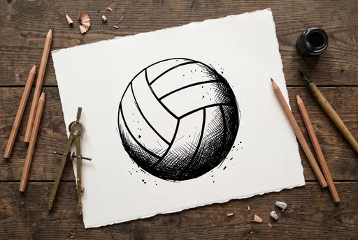 Ink Volleyball Sketch Flat Lay