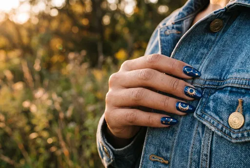 Blue and Gold Celestial Nail Art