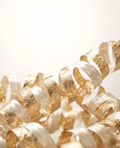 Spiraling Gold Foil and Ivory Ribbons