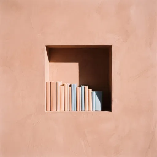 Minimalist Terracotta Wall Niche With Pastel Books