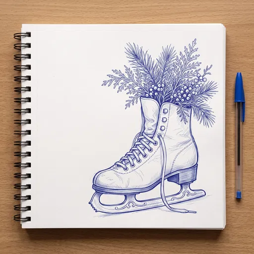 Blue Ink Sketch of Winter Figure Skate