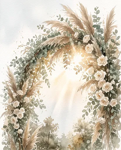 Watercolor Boho Floral Archway Illustration