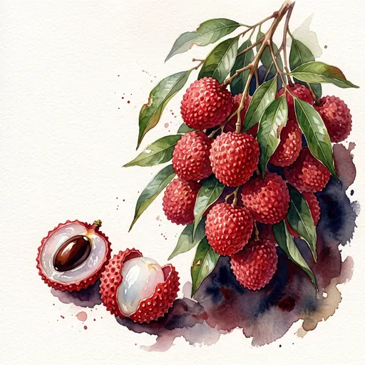 Watercolor Lychee Cluster and Cross Section