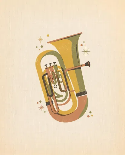 Mid-Century Modern Tuba Illustration