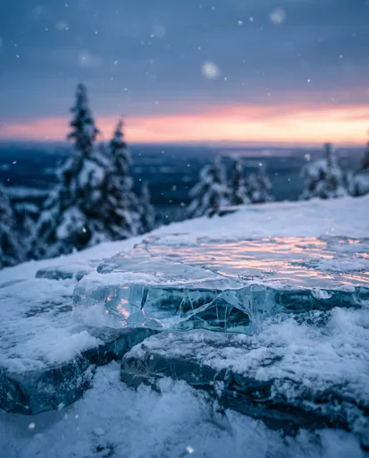 Frozen Ice Slab Pedestal at Twilight