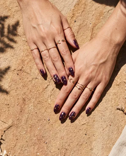 Hands With Purple Celestial Nail Art