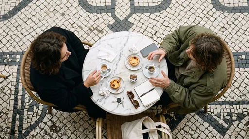 Friends Sharing Espresso and Tarts in Lisbon