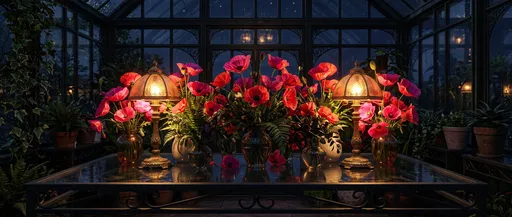 Glowing Poppies in Nighttime Conservatory