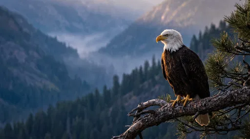 Bald Eagle Perched Over Mountain Valley