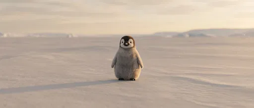 Fluffy Penguin Chick on Snowy Plain