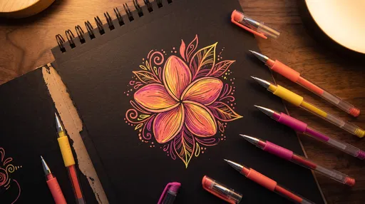Vibrant Plumeria Gel Pen Drawing