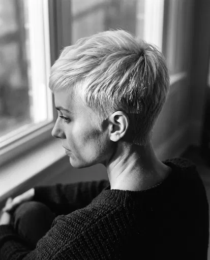 Monochrome Portrait of Woman with Pixie Cut