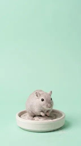 Grey Gerbil in Ceramic Sand Bath
