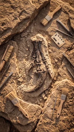Excavated Dinosaur Claw Fossil With Tools