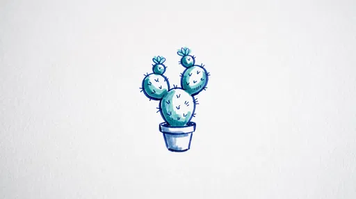 Cute Blue Marker Cactus Drawing